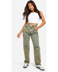 Boohoo - Petite Basics High Waisted Straight Leg Ripped Knee Jeans - Lyst