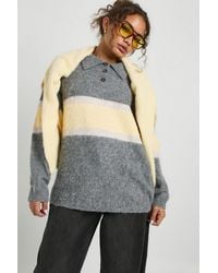 Boohoo - Stripe Front Button Down Collar Oversized Jumper - Lyst