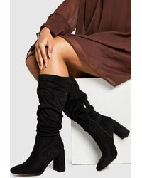 Boohoo - Slouchy Knee High Block Heel Boots - Lyst