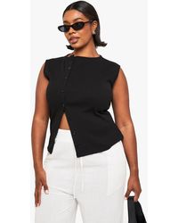 Boohoo - Plus Asymmetric Button Down Sleeveless Top - Lyst