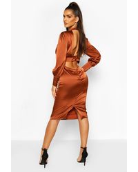 satin polka dot frill detail midi dress