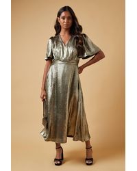 Oasis - Occasion Metallic Waist Detail Midi Dress - Lyst