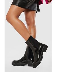 Boohoo - Wide Width Ankle Detail Textured Patent Chelsea Boots - Lyst