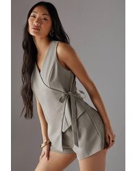 Warehouse - Petite Tailored Waistcoat Tie Side Romper - Lyst