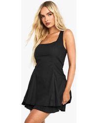 Boohoo - Square Neck Pleated Hem Mini Dress - Lyst