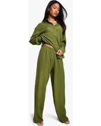 Boohoo - Woven Crinkle Textured Straight Leg Trouser - Lyst