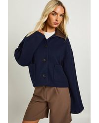 Boohoo - Wool Look Cropped Faux Leather Collar Jacket - Lyst