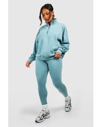 Boohoo - Plus Oversized Half Zip Sweatshirt And Legging Set - Lyst
