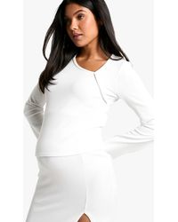 Boohoo - Maternity Textured Rib Asymmetric Neck Long Sleeve Top - Lyst