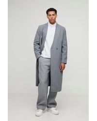 BoohooMAN - Oversized Longline Double Breasted Collarless Melton Overcoat - Lyst