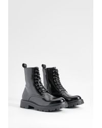 Boohoo - Chunky Patent Lace Up Hiker Boots - Lyst