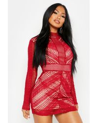 boutique crochet panelled bodycon dress