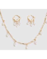 Boohoo - Pearl Detail Hoop Earrings & Necklace Multipack - Lyst