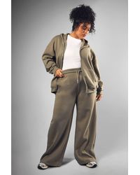 Boohoo - Plus Embroidered Wide Leg Jogger - Lyst
