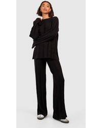 Boohoo - Tall Soft Knit Wide Rib Jumper And Flares Knitted Co-ord - Lyst
