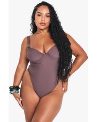 Boohoo - Plus Resin Trim Swimsuit - Lyst
