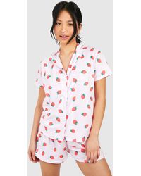 Boohoo - Petite 3 Piece Strawberry Short Pyjama Set - Lyst