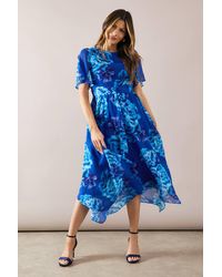 Wallis - Floral Chiffon Twist Front Midi Dress - Lyst