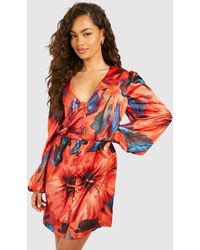 Boohoo - Tropical Print Blouson Sleeve Mini Dress - Lyst