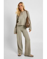 Boohoo - Collared Button Down Oversized Knitted Jumper And Straight Leg Trouser Co-Ord - Lyst