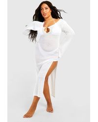 Boohoo - Plus Ring Detail Split Midaxi Beach Dress - Lyst