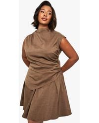 Boohoo - Plus Double Layer Ruched Shoulder Skater Dress - Lyst