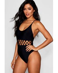 Boohoo Womens Venice Scoop Lattice Cut Out Swimsuit - black - 36, Black - Schwarz