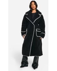 Boohoo - Petite Longline Blanket Stitch Teddy Jacket - Lyst