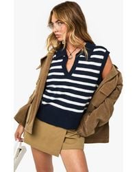Boohoo - Collared V Neck Knitted Stripe Tank - Lyst