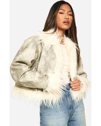 Boohoo - Vintage Look Faux Leather Fur Trim Jacket - Lyst
