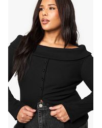 Boohoo - Plus Button Down Bardot Rib Top - Lyst