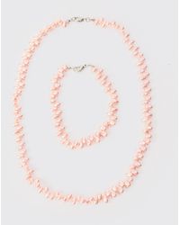 BoohooMAN - Pearl Bead Necklace & Bracelet Set In Pink - Lyst