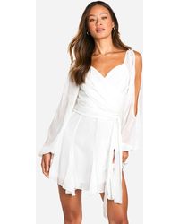 Boohoo - Tall Godet Hem Lace Up Chiffon Skater Dress - Lyst