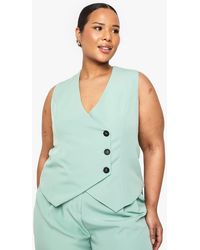 Boohoo - Plus Woven Tailored Wrap Button Down Waistcoat - Lyst