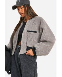 Boohoo - Contrast Rib Teddy Bomber Jacket - Lyst