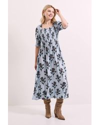 Dorothy Perkins - Floral Shirred Bodice Puff Sleeve Square Neck Midi Dress - Lyst