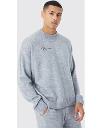 BoohooMAN - Boxy Homme Extended Neck Brushed Rib Knit Jumper - Lyst