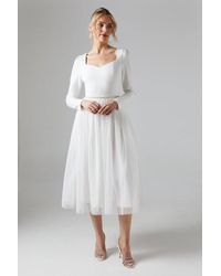 Coast - Long Sleeve Ponte Midi Wedding Dress With Tulle Skirt - Lyst