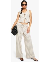 Boohoo - Linen Look Tie Waist Straight Leg Trouser - Lyst