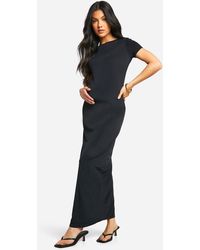 Boohoo - Maternity Premium Slinky Short Sleeve Maxi Dress - Lyst