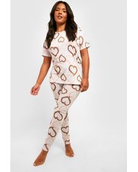 Boohoo - Plus Tonal Heart Print Top & Leggings Pyjama Set - Lyst