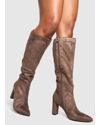 Boohoo - Wide Fit Faux Suede Block Heel Knee High Boots - Lyst