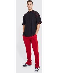 Boohoo Tall Oversized Top Stitch T-Shirt Tracksuit - Rojo