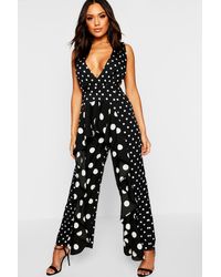 Boohoo Pinafore Polka Dot Ruffle Jumpsuit - Black