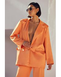 Boohoo Satin Tailored Relaxed Fit Blazer - Orange