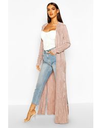 Boohoo Pleated Plisse Maxi Kimono - Natural
