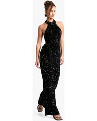 Boohoo - Velvet Sequin Halterneck Jumpsuit - Lyst