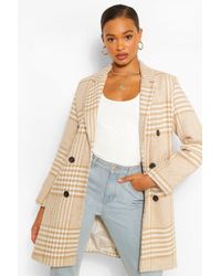 Boohoo Tonal Flannel Double Breasted Wool Look Coat - Natural