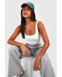 Boohoo - Square Neck Slinky Double Layer Bodysuit - Lyst