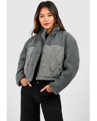 Boohoo - Quilted Nylon Detail Teddy Faux Fur Jacket - Lyst